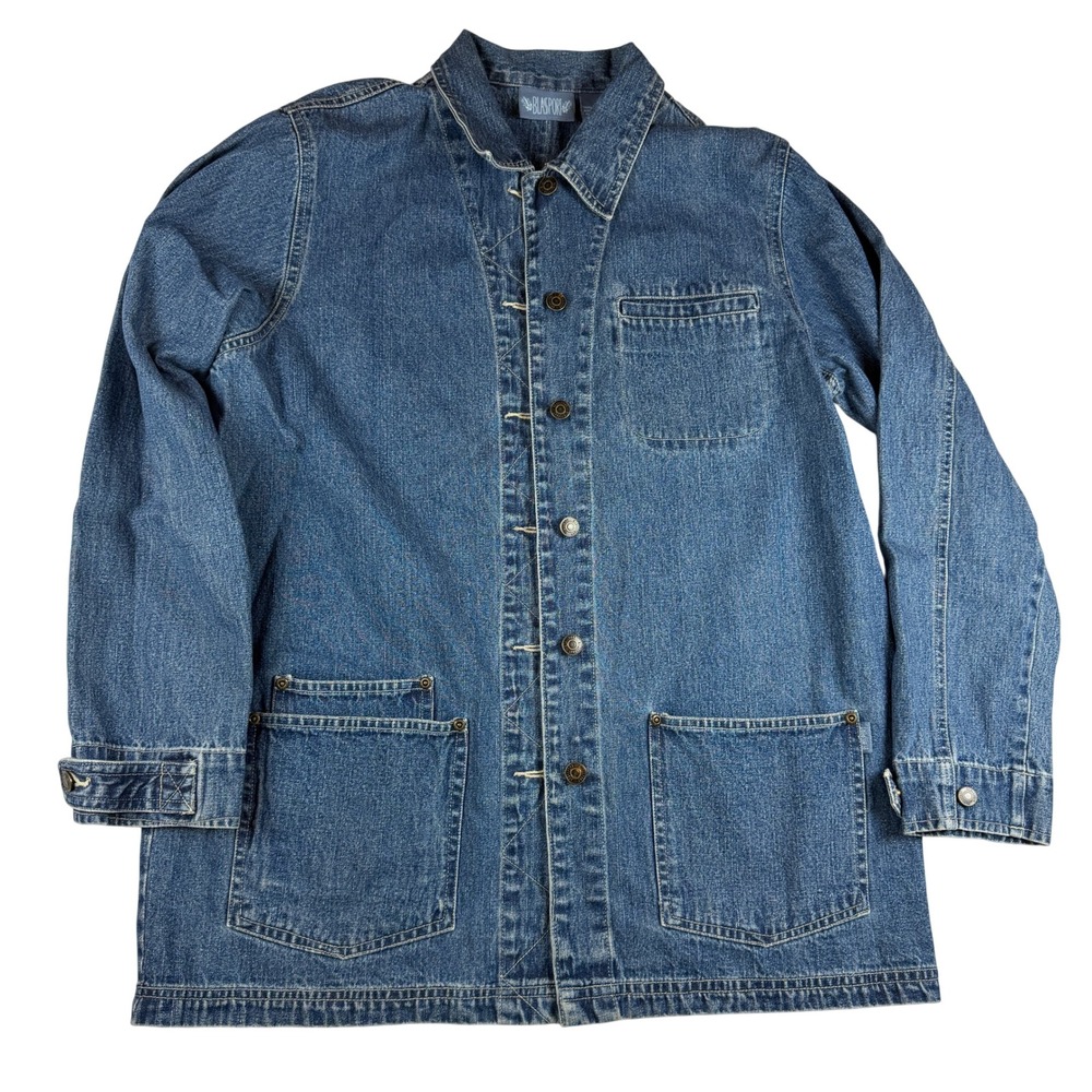 Blassport Denim Chore Jacket womens Large Blue Utility Workwear Coat Medium Wash
